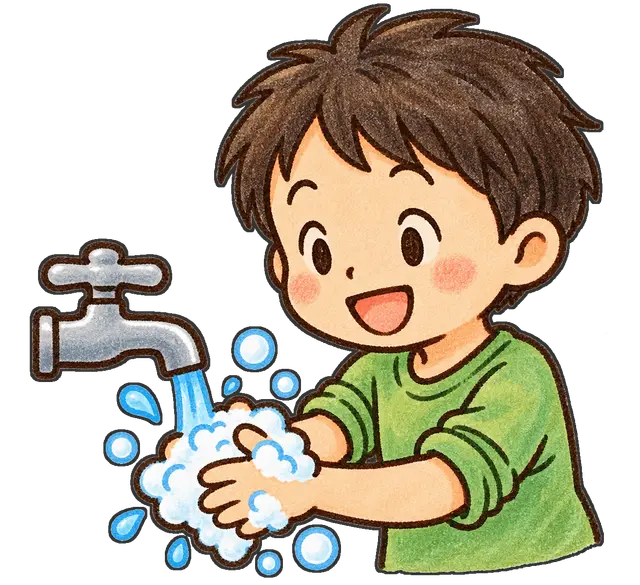 手洗いをする児童の枠付き版