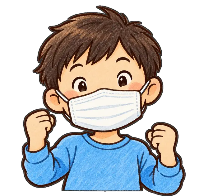 マスクをつける児童の枠付き版