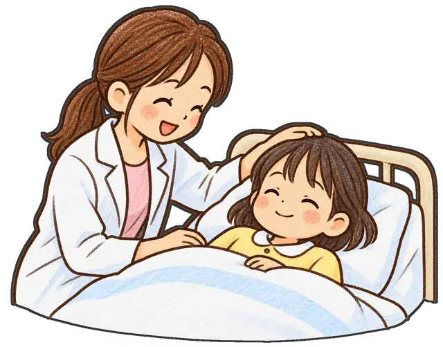 保健室で休む児童の枠付き版