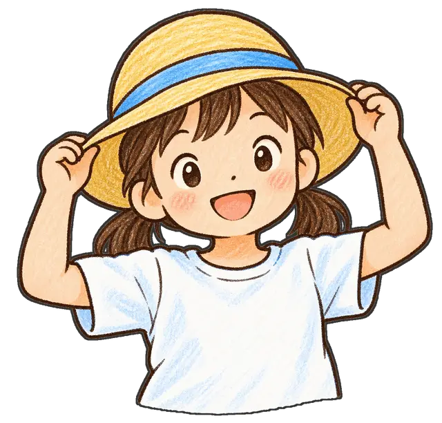 帽子をかぶる児童の枠付き版