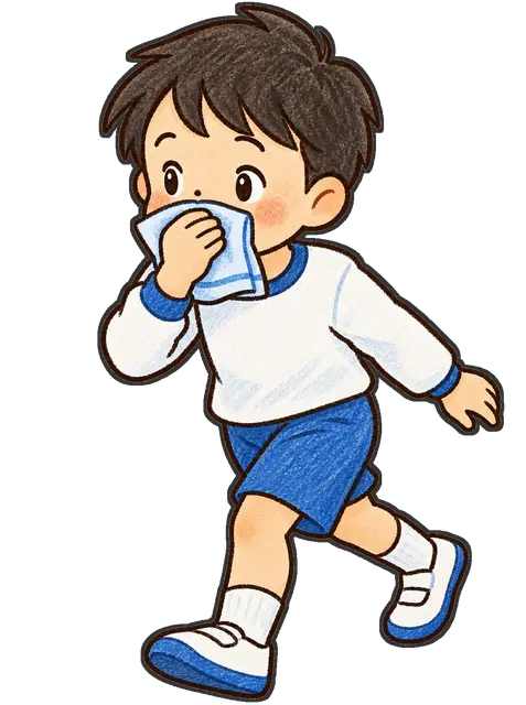 火災避難をする児童の枠付き版