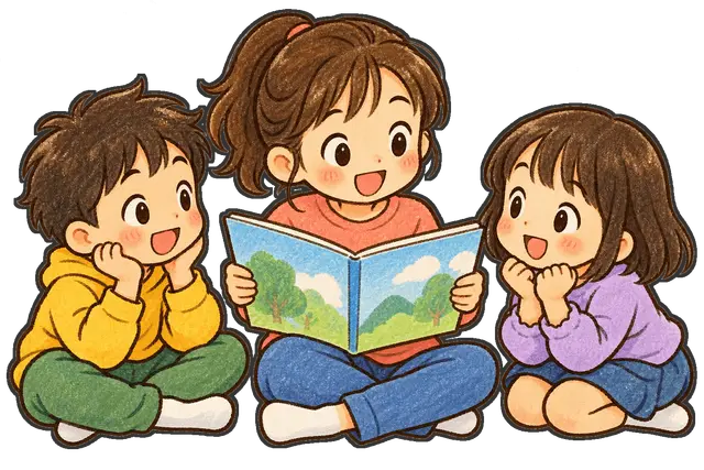 話を聞く児童の枠付き版
