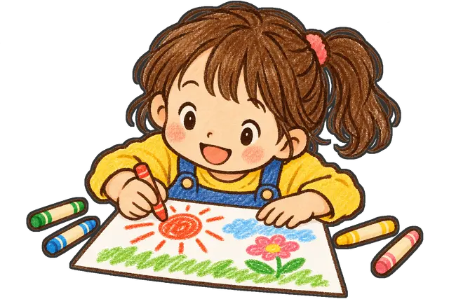 絵を描く児童の枠付き版