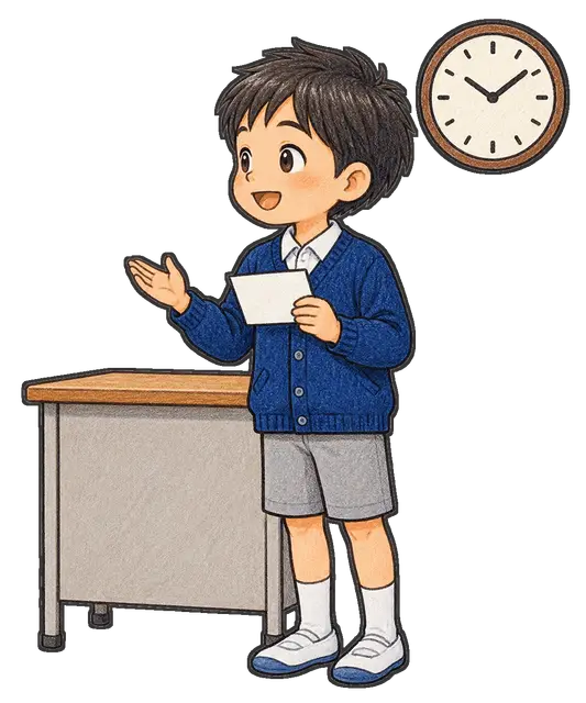 日直が前で話す児童の枠付き版