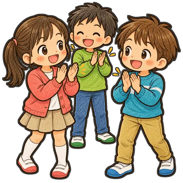 拍手する児童たちの枠付き版