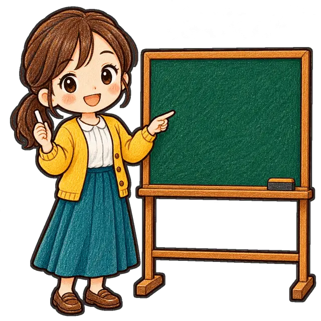 黒板を指さす先生の枠付き版