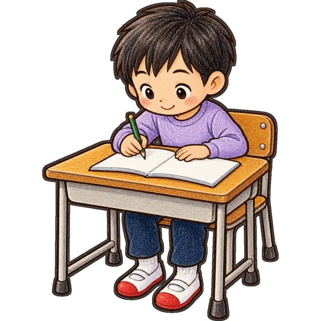 ノートに書く児童の枠付き版