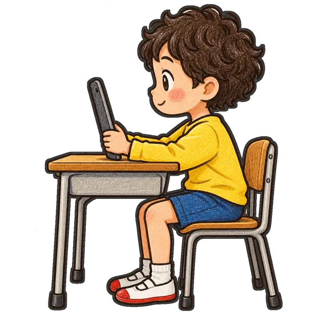 タブレットを使う児童の枠付き版