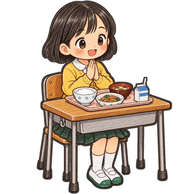 いただきますをする児童の枠付き版