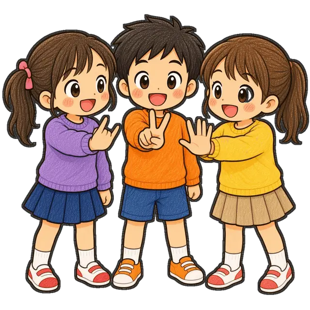 じゃんけんをする児童たちの枠付き版