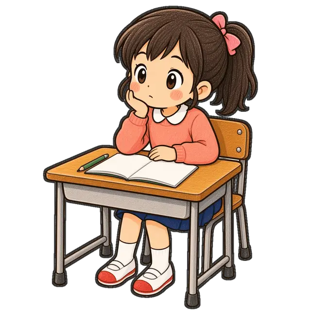 計算を考える女の子の枠付き版