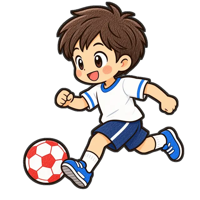 サッカーをする男の子の枠付き版