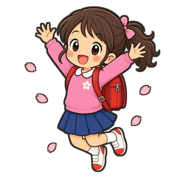 進級を喜ぶ女の子の枠付き版