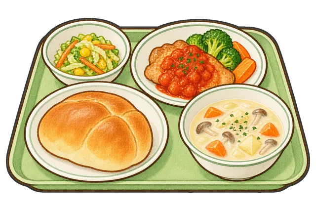 洋食の給食トレーの枠付き版