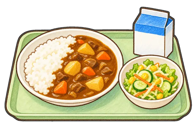 カレーライスの給食トレーの枠付き版