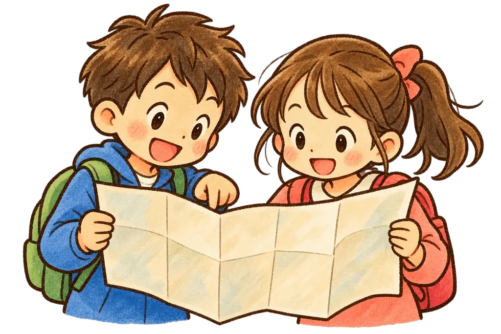 水彩の地図。学校だより向けフリー素材