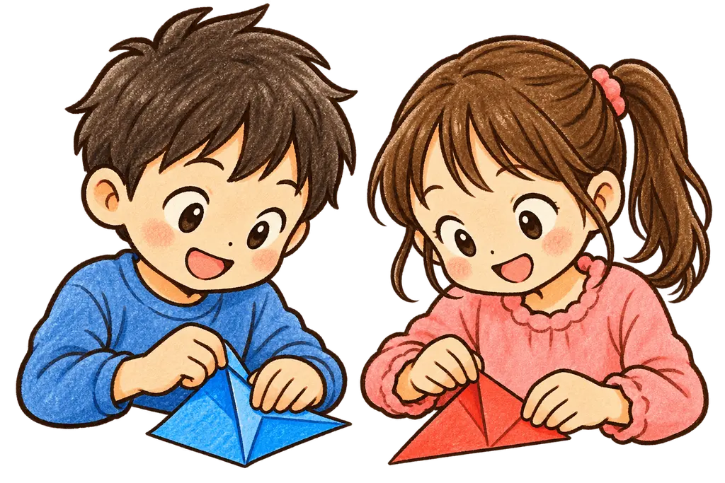 水彩の折り紙。学校だより向けフリー素材
