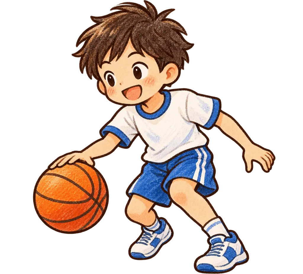 水彩のバスケットボール。学校だより向けフリー素材