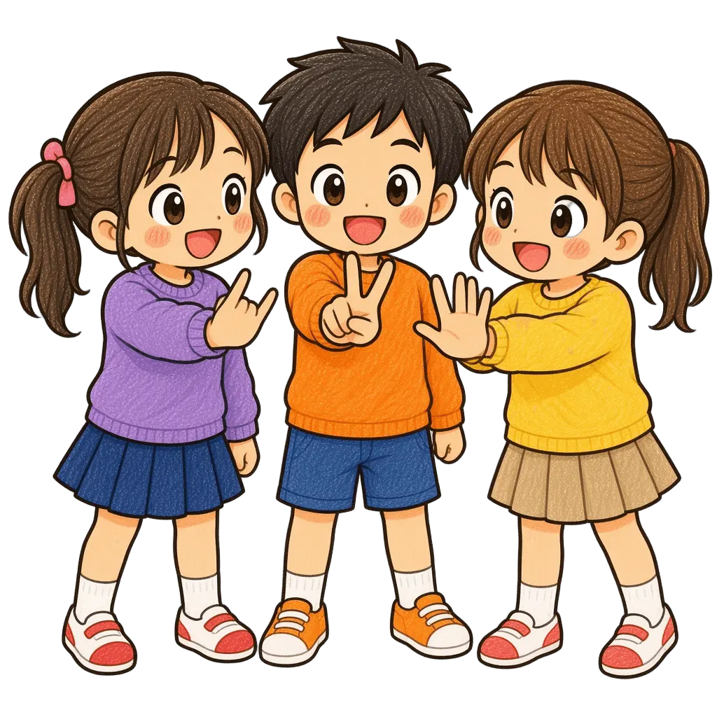 水彩のじゃんけんをする児童たち。学校だより向けフリー素材