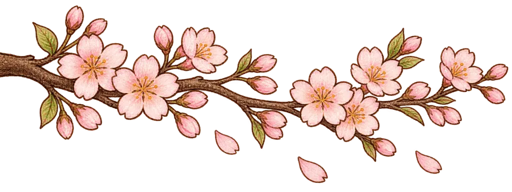水彩の桜の枝。学校だより向けフリー素材