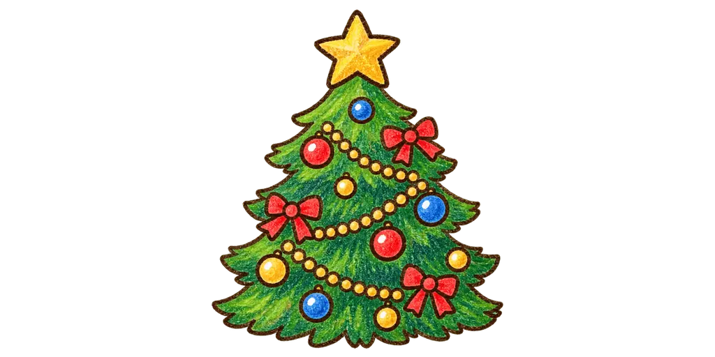 水彩のクリスマスツリーと星。学校だより向けフリー素材