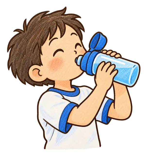 水彩の水分補給をする児童