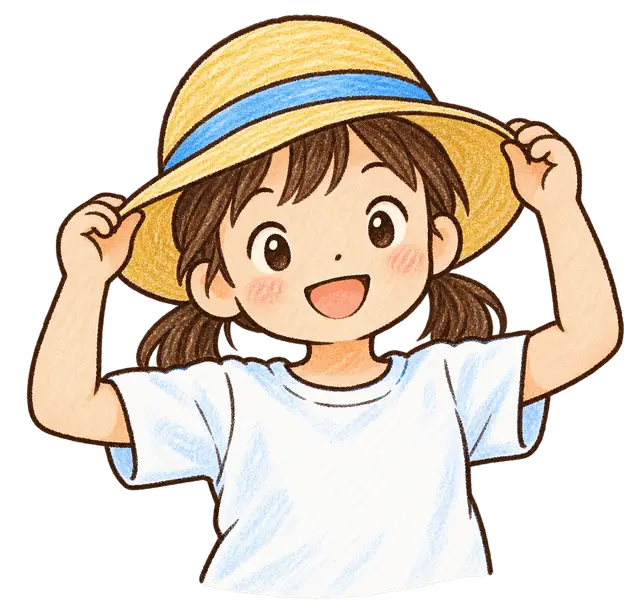 水彩の帽子をかぶる児童