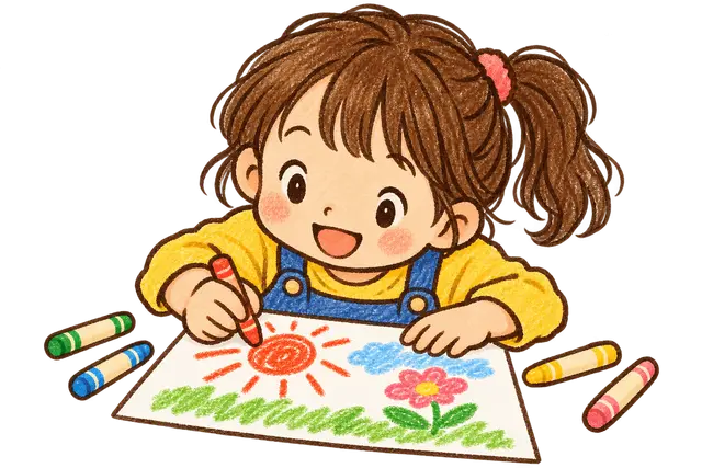 水彩の絵を描く児童