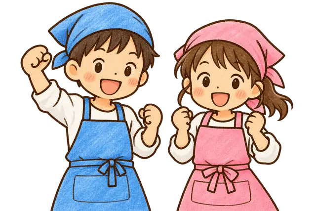 水彩のエプロンと三角巾