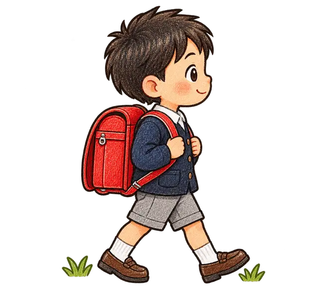 登校のランドセルを背負って登校する児童イラスト