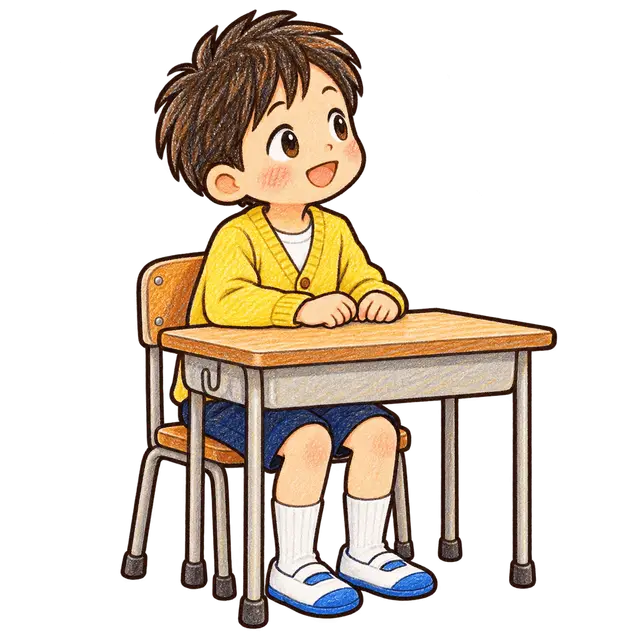 水彩の友だちの発表を聞く児童
