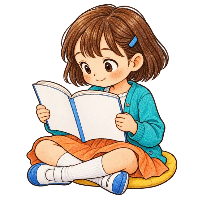 水彩の教科書を読む児童