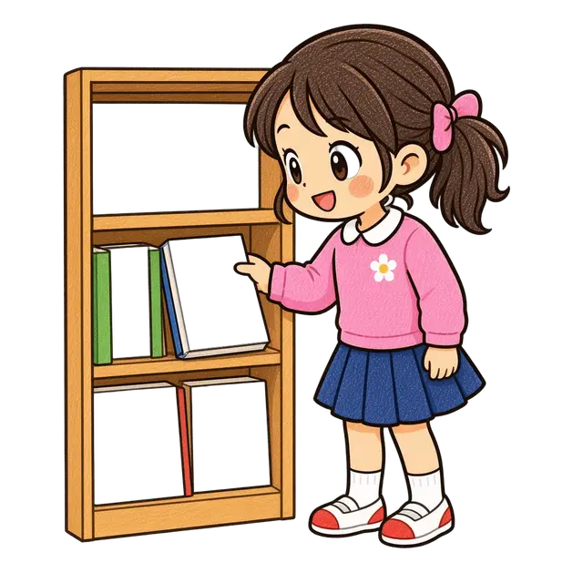 水彩の本を選ぶ女の子