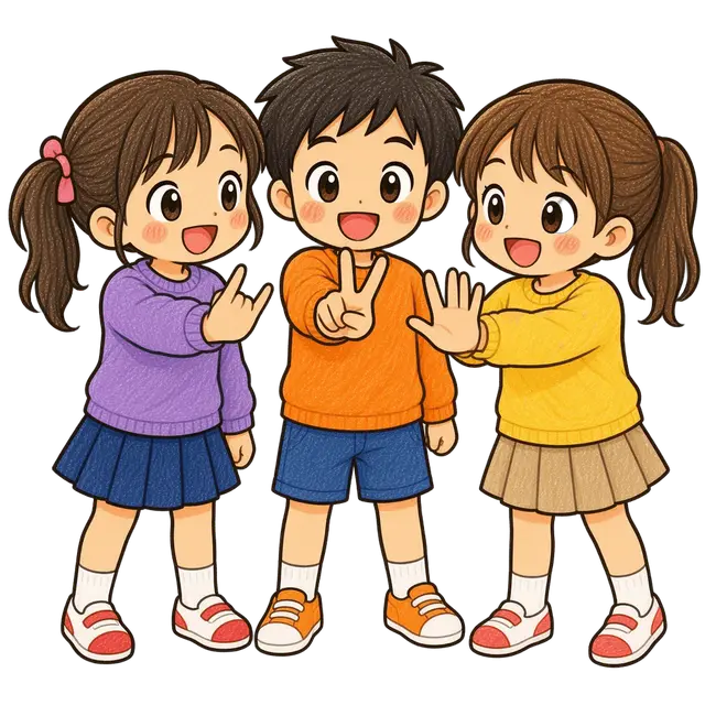 水彩のじゃんけんをする児童たち