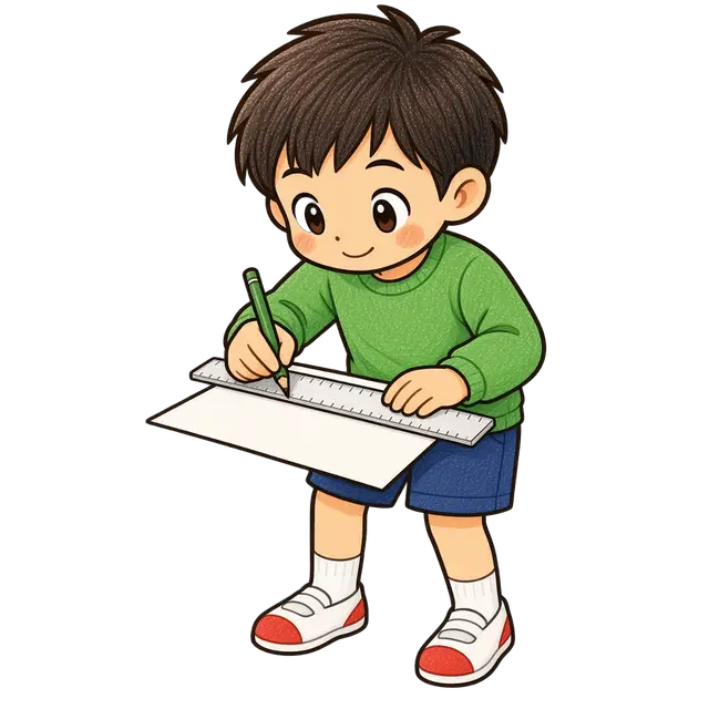 水彩のものさしで線を引く男の子