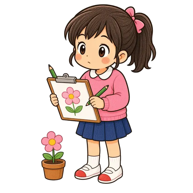 水彩の植物をスケッチする女の子