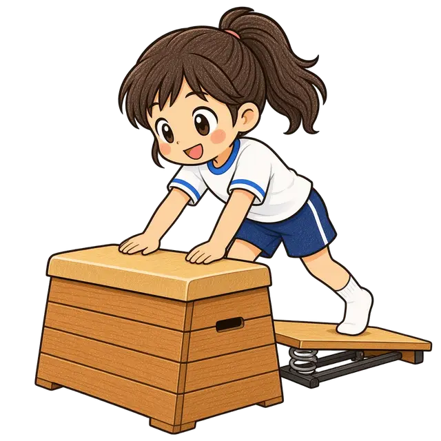 水彩の跳び箱に挑戦する女の子