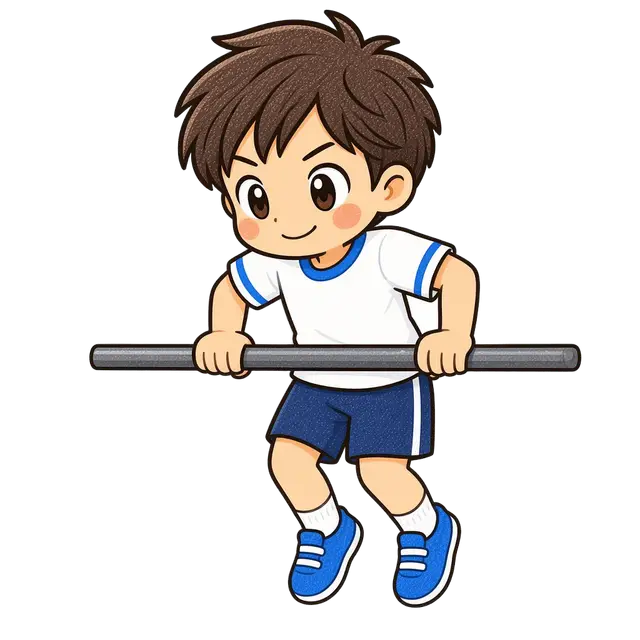 水彩の鉄棒をする男の子