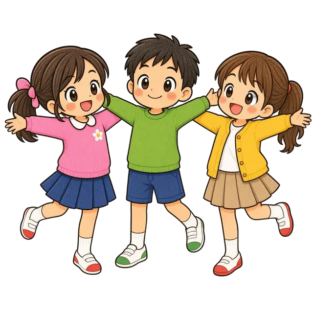 水彩のダンスをする児童たち