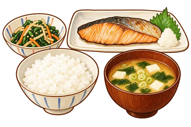 水彩の和食の給食トレー